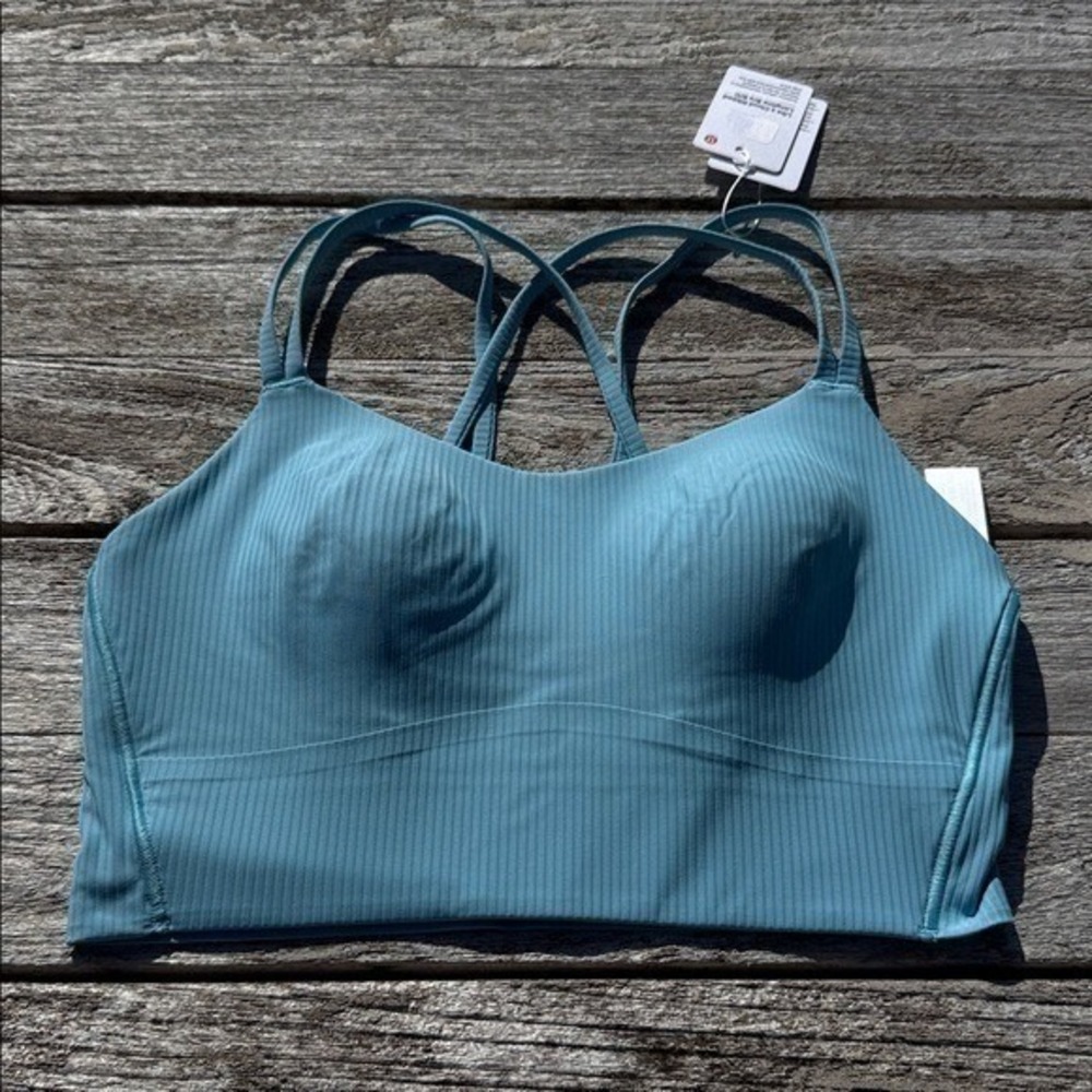 Lululemon Like a Cloud‎ Ribbed Longline Bra B/C Cup Washed Blue size 8 NWT